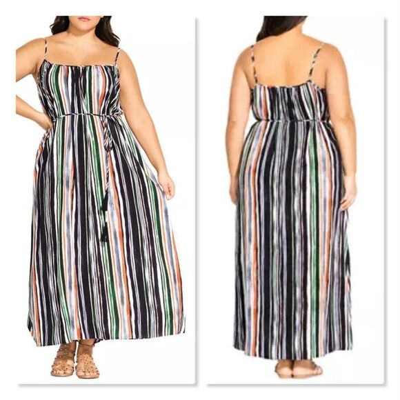 🌞 CITY CHIC 🌞 Jungle Stripe Maxi Sundress - [Size 16] - Picture 1 of 11